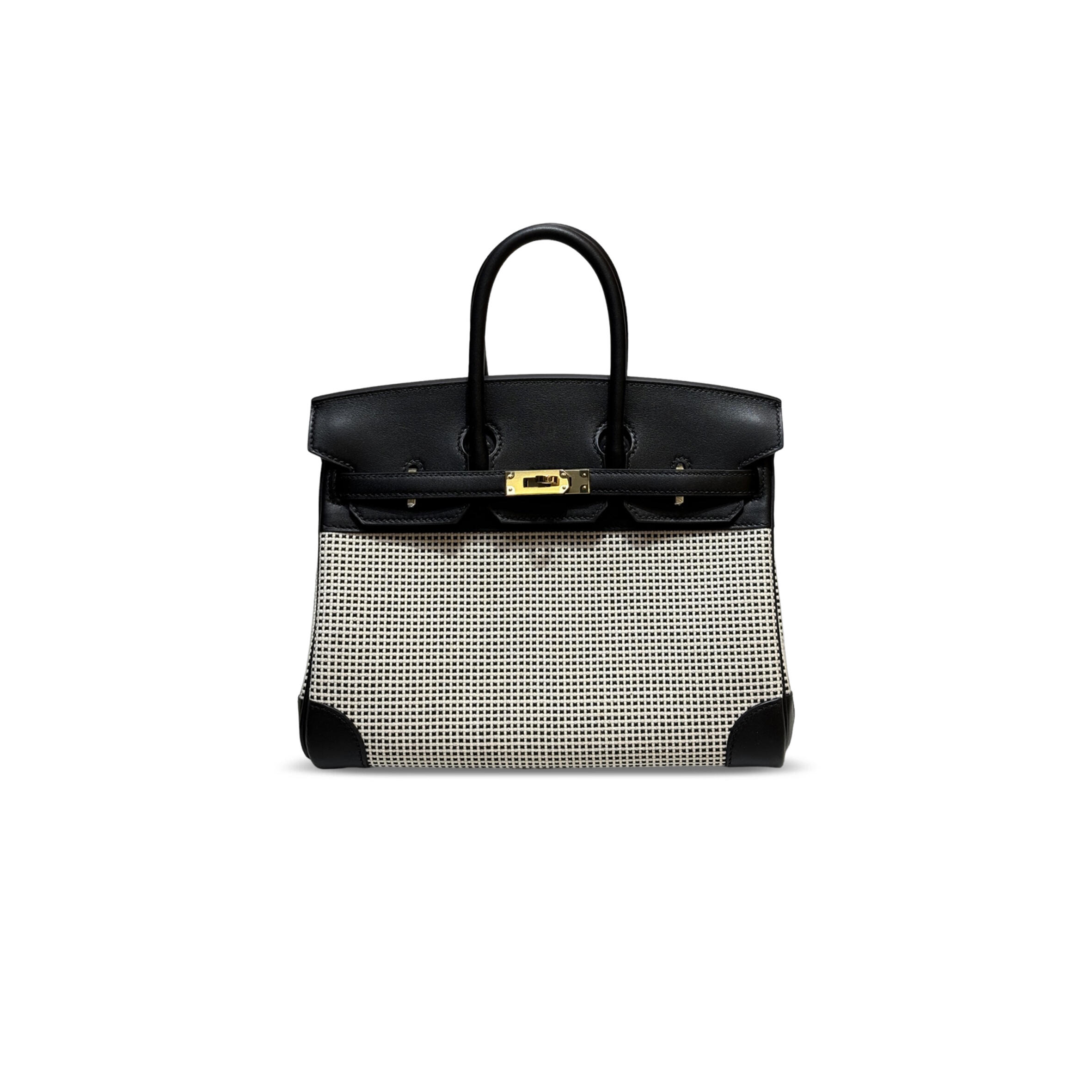 H**me5 master birkin 25 swift and canvas black and white gold hardware (25*18*13cm)